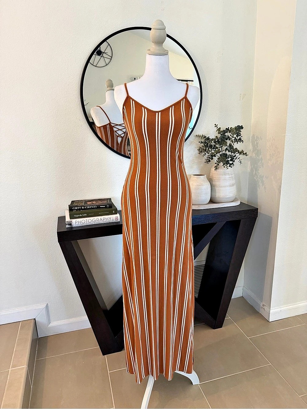 Striped Maxi Dress in Brown & White